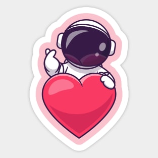 Cute Astronaut With Love Heart Cartoon Sticker